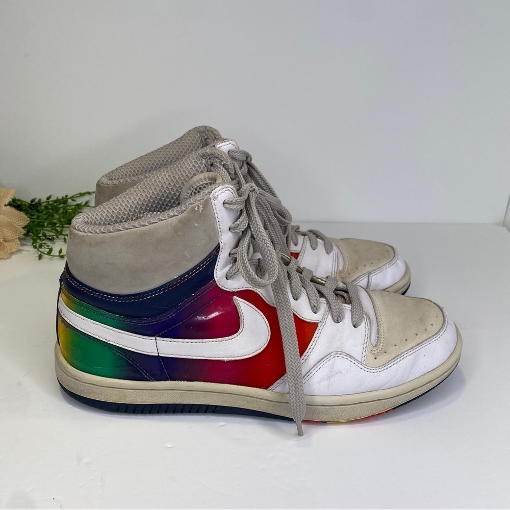 Nike Court Force High Premium White Multi Sneaker Size 10 Rainbow Colors 2007